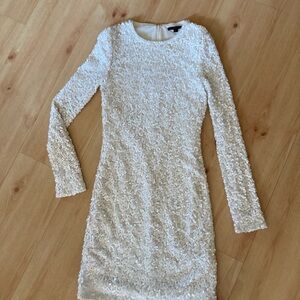 Rachel Zoe Cream Ivory Long Sleeve Sequin Cocktail Party Dress Small EUC